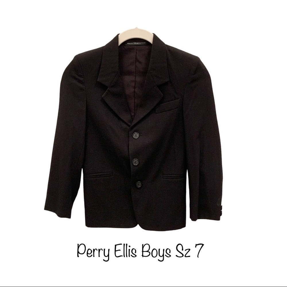 𝅺⭐️PERRY Ellis Boys Blazer Sz 7 Black In Mint Condition